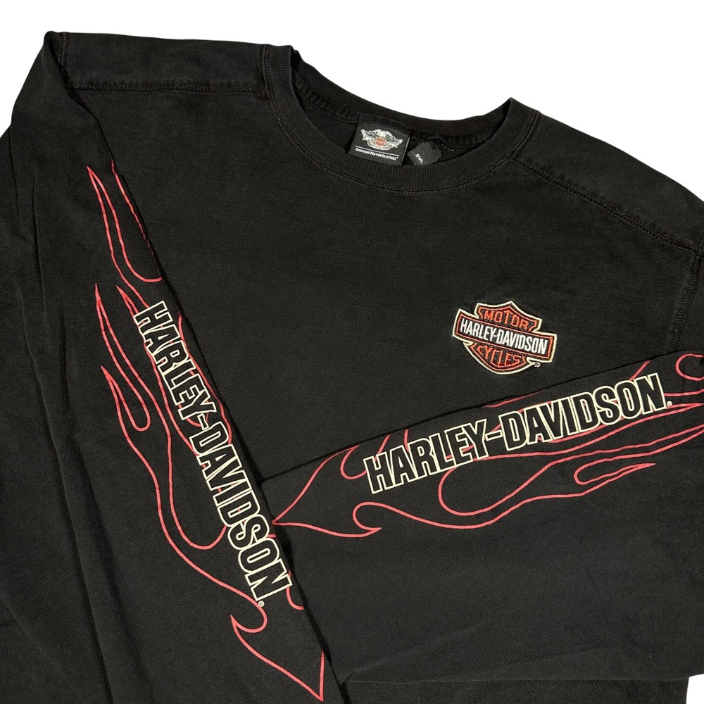Harley-Davidson Mens Black Flame Graphic Long Sleeve T-Shirt 2XL 99042-09VM